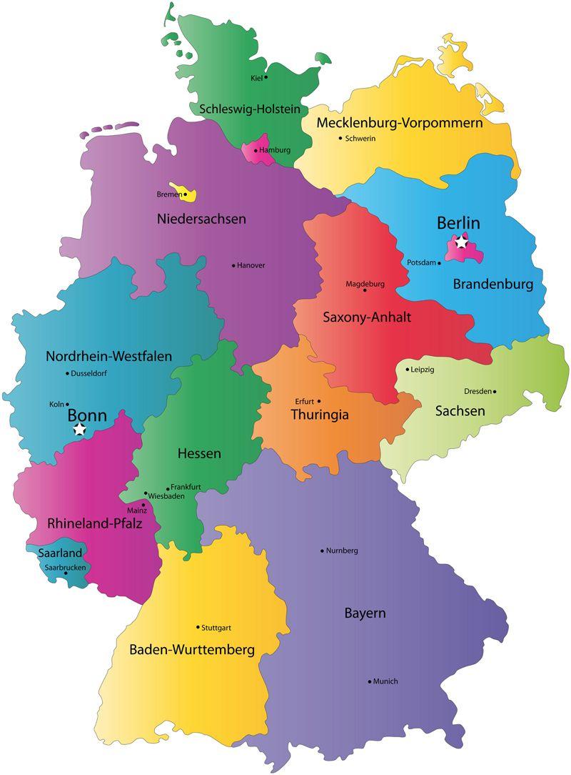 Jerman negeri peta - Peta Jerman negeri (Eropa Barat - Eropa)
